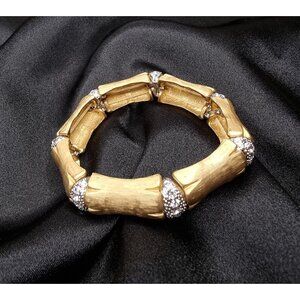 Rare Find KJL Gold Tone Bamboo Style Bracelet W/ Rhinestone Accents